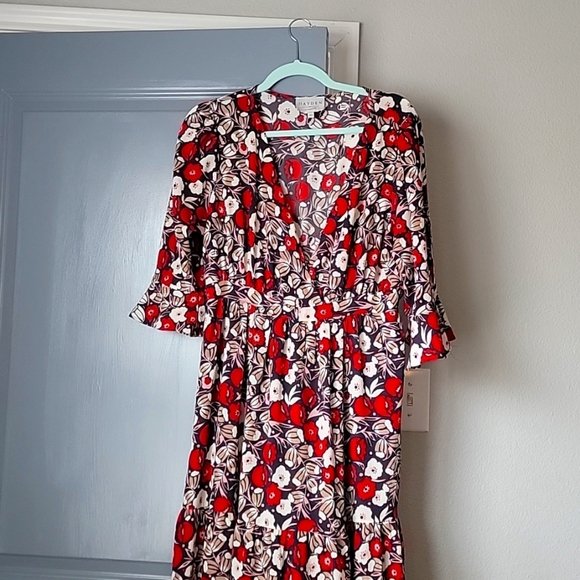 Hayden Dresses & Skirts - Piper & Scoot Logan Midi Dress Poppy Floral Navy Red Tiered Pink Hayden LA